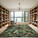 Teal Green Stained Glass Geometric Rug