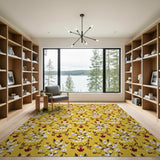 Exotic Yellow Floral Motif Area Rug