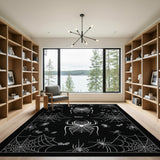 Black and White Gothic Spider Web Area Rug Black White
