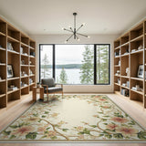 Elegant Cream Floral Border Area Rug