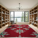 Red Teal Snowflake Geometric Area Rug