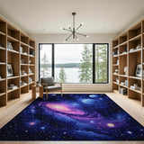 Cosmic Spiral Galaxy Area Rug with Planets