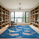 Playful Cartoon Whales and Sharks Kids Rug