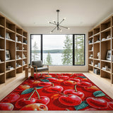 Red Fruit Pattern Vibrant Cherry Fruit Pattern Area Rug