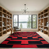 Geometric Modern Red Bold Red Black Checkered Area Rug