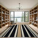 Bold Black Tan Striped Area Rug