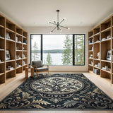 Ornate Gold and Silver Ornate Gold Floral Medallion Area Rug