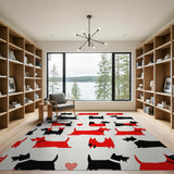 Playful Red Black Scottie Dog Silhouette Area Rug