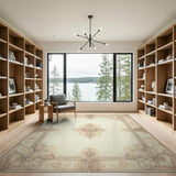 Elegant Cream Ornate Floral Frame Rug