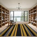 Bold Black Grey Yellow Striped Area Rug