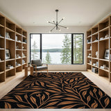 Burnt Orange Leaf Pattern Area Rug