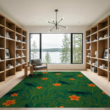 Green Jungle Crocodile Hibiscus Floral Rug