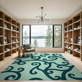 Teal Swirling Vine Area Rug