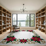 Festive Red Poinsettia Border Area Rug