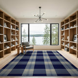 Navy and Cream Plaid Area Rug