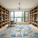 Vintage Blue Floral Pattern Area Rug