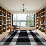Rustic Farmhouse Distressed Black White Checkered Area Rug