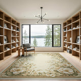 Beige and Neutral Vintage Peony Floral Border Area Rug