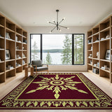 Maroon Gold Floral Medallion Area Rug