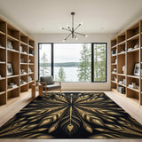 Golden Peacock Feather Mandala Rug