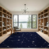 Geometric Modern Navy Constellation Star Map Area Rug