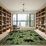 Whimsical Green Forest Bears Area Rug