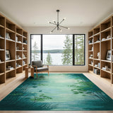 Serene Teal Tree Silhouette Area Rug