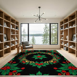 Festive Holly Berry Black Area Rug