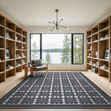 Intricate Black White Geometric Lattice Rug