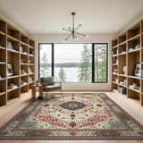 Traditional Persian Medallion Area Rug in Red Ivory