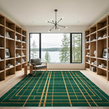 Geometric Modern Green Emerald Green Gold Grid Geometric Area Rug