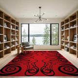 Red Bold Red Tribal Swirl Area Rug