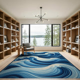 Layered Swirling Waves Blue Area Rug