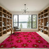 Vibrant Pink Poinsettia Floral Area Rug