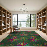 Vibrant Multi-Color Starburst Green Area Rug
