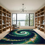 Mystic Teal Spiral Gold Ornament Area Rug