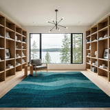Serene Blue Teal Ocean Waves Area Rug