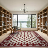 Ornate Red Border Cream Persian Area Rug