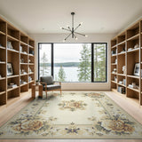 Ivory Peony Medallion Persian Rug