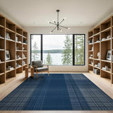 Navy Blue Geometric Plaid Area Rug
