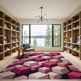 Pink Cubes Geometric Modern Area Rug