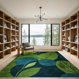Vibrant Green Teal Abstract Leaf Area Rug