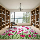 Pink Flowers Butterflies Kids Area Rug