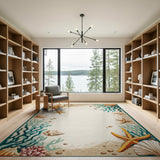 Coastal Beach Coastal Starfish Seashell Border Area Rug