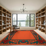 Vibrant Orange Poinsettia Border Rug