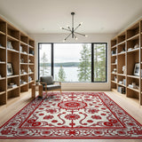 Red Ivory Persian Floral Medallion Rug