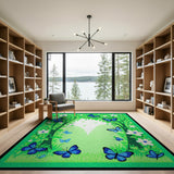 Vibrant Blue Butterfly Garden Archway Rug