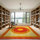 Sunburst Geometric Area Rug in Red Orange