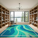 Blue and Teal Abstract Area Wavy Blue Teal Abstract Area Rug