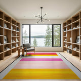 Vibrant Pink Orange Yellow Stripe Area Rug